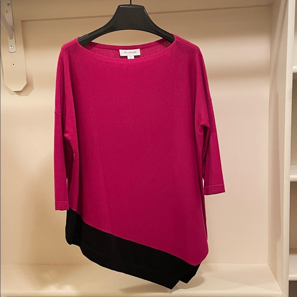 St. John Collection Pink and Black Asymmetrical Top
